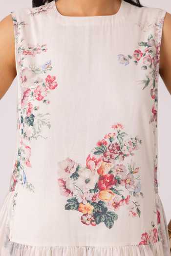 Buy_The Summer House_White Cotton, Voile Round Neck Aleksey Floral Print Midi Dress _Online
