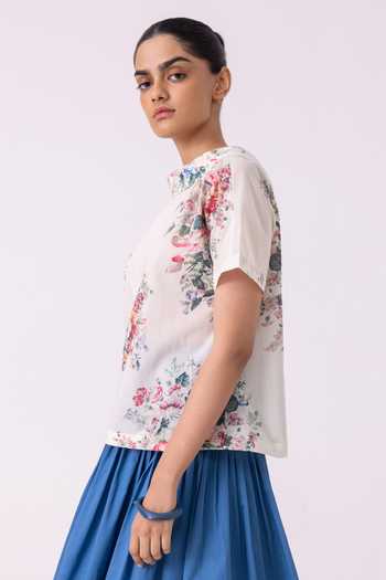 Buy_The Summer House_Multi Color Cotton, Voile Shawl Neck Nora Floral Print Top _Online_at_Aza_Fashions