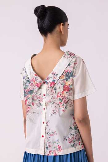 Shop_The Summer House_Multi Color Cotton, Voile Shawl Neck Nora Floral Print Top _at_Aza_Fashions