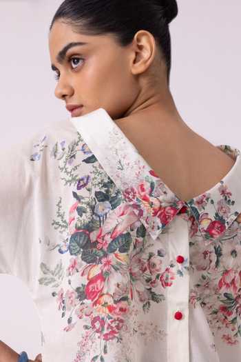 Shop_The Summer House_Multi Color Cotton, Voile Shawl Neck Nora Floral Print Top 