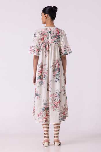 Shop_The Summer House_Multi Color Cotton, Voile Round Neck Lily Floral Print Dress _at_Aza_Fashions