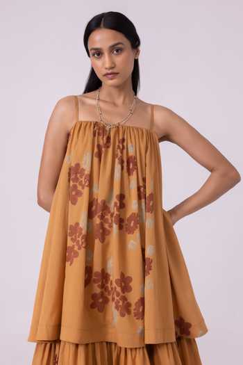Buy_The Summer House_Orange Square Neck Lev Floral Print Tiered Dress 