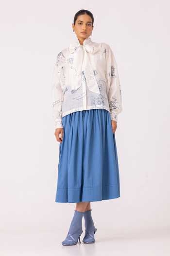 Shop_The Summer House_Blue Cotton Tereza Pleated Wrap Skirt _at_Aza_Fashions