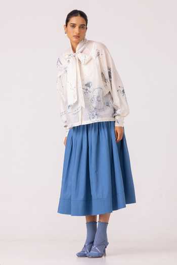 Buy_The Summer House_Blue Cotton Tereza Pleated Wrap Skirt _Online_at_Aza_Fashions