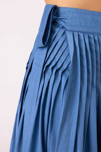 Shop_The Summer House_Blue Cotton Tereza Pleated Wrap Skirt _Online_at_Aza_Fashions