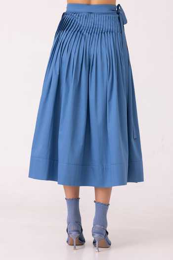 Buy_The Summer House_Blue Cotton Tereza Pleated Wrap Skirt 