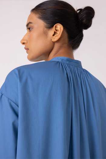Shop_The Summer House_Blue Cotton Mandarin Collar Matilda Top _at_Aza_Fashions
