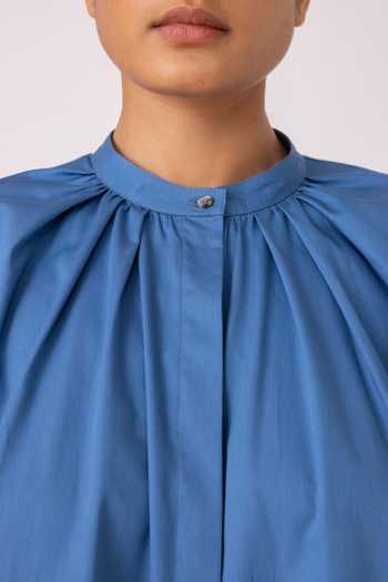 Buy_The Summer House_Blue Cotton Mandarin Collar Matilda Top 