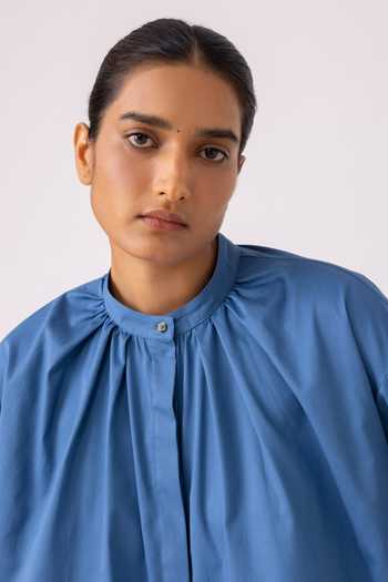 Shop_The Summer House_Blue Cotton Mandarin Collar Matilda Top 