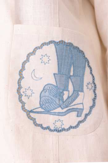 The Summer House_Off White Handloom Cotton Mandarin Collar Alma Handwoven Shacket _Online