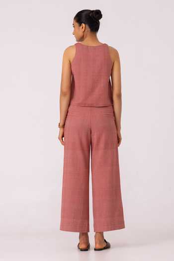 Shop_The Summer House_Red Cotton, Twill Moira Handwoven Denim Pant _at_Aza_Fashions