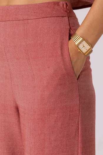Buy_The Summer House_Red Cotton, Twill Moira Handwoven Denim Pant _Online_at_Aza_Fashions