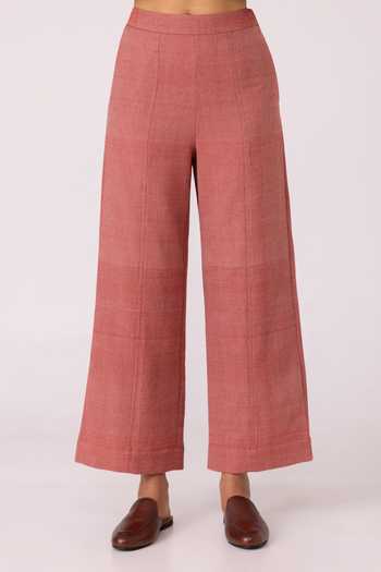 The Summer House_Red Cotton, Twill Moira Handwoven Denim Pant _at_Aza_Fashions