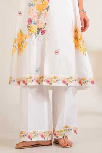 Moh India_White Linen Collared, Yes Summer Love Button Down Kurta Set _Online_at_Aza_Fashions