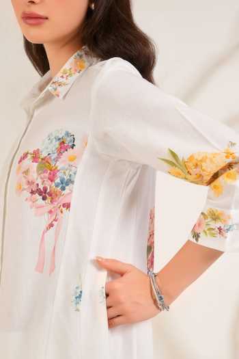 Shop_Moh India_White Linen Collared, Yes Summer Love Button Down Kurta Set 