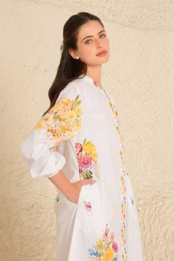 Moh India_Pink Cotton, Poplin Mandarin Collar Summer Love Shirt Kurta And Pant Set _at_Aza_Fashions
