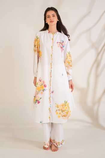 Buy_Moh India_Pink Cotton, Poplin Mandarin Collar Summer Love Shirt Kurta And Pant Set _Online