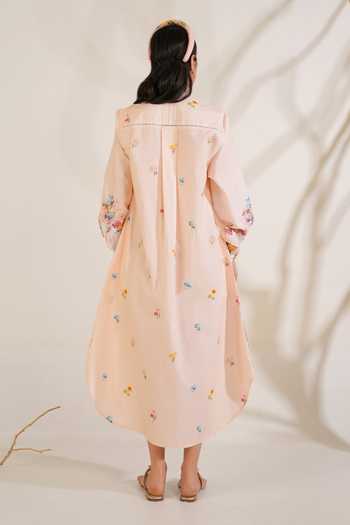 Shop_Moh India_Peach Cotton, Poplin Mandarin Collar, Yes English Summer Shirt Kurta And Pant Set _at_Aza_Fashions