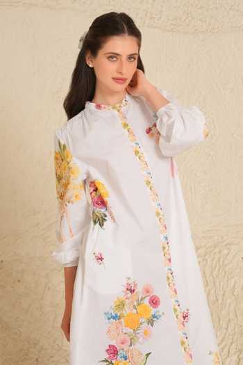 Shop_Moh India_Pink Cotton, Poplin Mandarin Collar Summer Love Shirt Dress _Online_at_Aza_Fashions