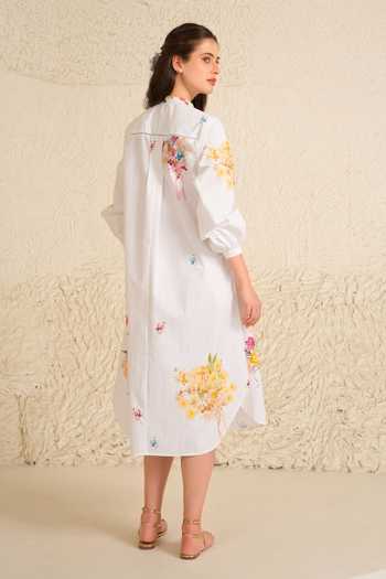 Buy_Moh India_Pink Cotton, Poplin Mandarin Collar Summer Love Shirt Dress 