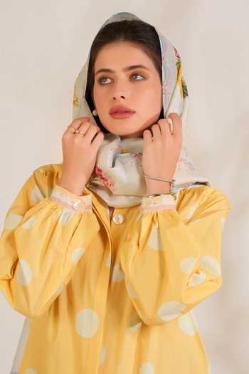 Buy_Moh India_White Cotton, Poplin Mandarin Collar Marigold Polka Dot Shirt Dress _Online_at_Aza_Fashions