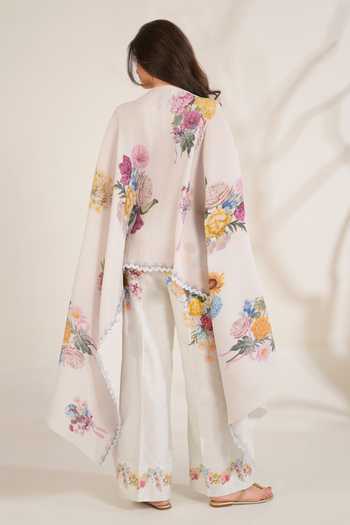 Shop_Moh India_White Satin Boat Neck Summer Love Pleated Cape _at_Aza_Fashions