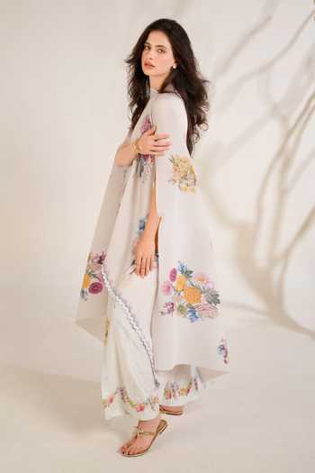 Buy_Moh India_White Satin Boat Neck Summer Love Pleated Cape _Online_at_Aza_Fashions
