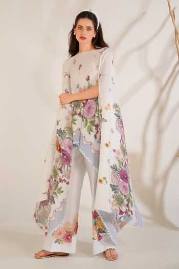 Buy_Moh India_Pink Satin Rituals Floral Pattern Cape _at_Aza_Fashions
