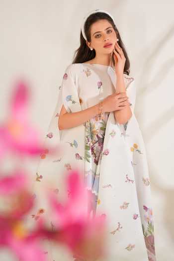 Moh India_Pink Satin Rituals Floral Pattern Cape _Online_at_Aza_Fashions