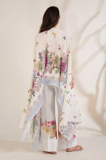 Shop_Moh India_Pink Satin Rituals Floral Pattern Cape _at_Aza_Fashions