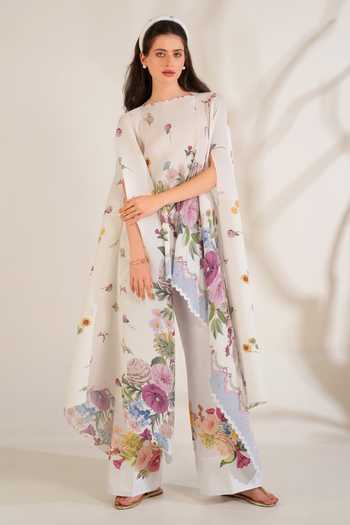 Buy_Moh India_Pink Satin Rituals Floral Pattern Cape _Online_at_Aza_Fashions