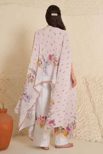 Shop_Moh India_Pink Satin Round Neck Soft Bloom Pleated Cape _at_Aza_Fashions