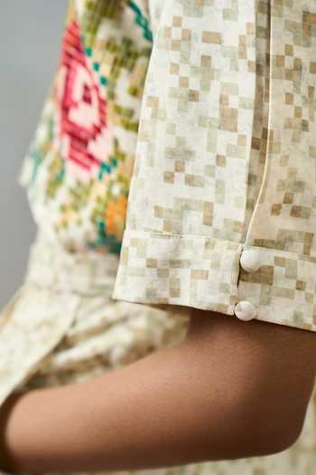 Buy_Pooja Rajgarhia Gupta_Beige Milos Pixel Floral Double Georgette Jumpsuit _Online_at_Aza_Fashions
