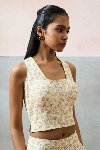 Buy_Pooja Rajgarhia Gupta_Beige Georgette Open Neck Milos Double Jacket And Pant Set _Online_at_Aza_Fashions