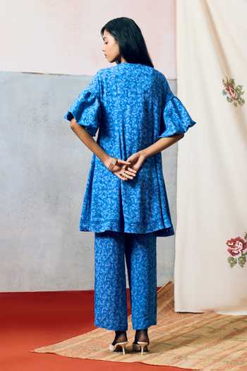 Pooja Rajgarhia Gupta_Blue Georgette Round Neck Sicily Double Dress _Online_at_Aza_Fashions