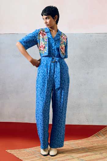 Pooja Rajgarhia Gupta_Blue Milos Double Georgette Jumpsuit _at_Aza_Fashions