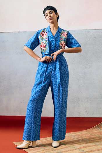 Shop_Pooja Rajgarhia Gupta_Blue Milos Double Georgette Jumpsuit 