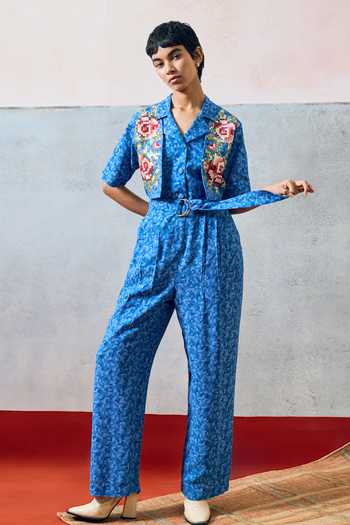 Buy_Pooja Rajgarhia Gupta_Blue Milos Double Georgette Jumpsuit _at_Aza_Fashions