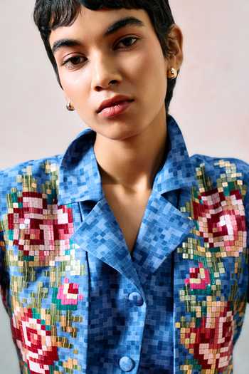 Pooja Rajgarhia Gupta_Blue Milos Double Georgette Jumpsuit _Online