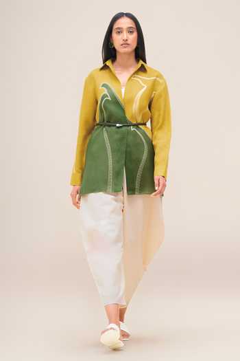 Shop_Ampm_Green Linen Collared Neck Ardea Shirt Set _Online_at_Aza_Fashions