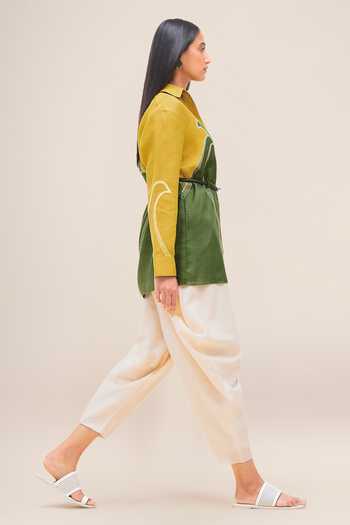 Ampm_Green Linen Collared Neck Ardea Shirt Set _at_Aza_Fashions