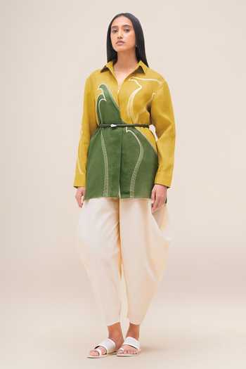 Buy_Ampm_Green Linen Collared Neck Ardea Shirt Set 