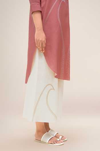 Buy_Ampm_Pink Linen Collared Neck, Yes Yuhina Kurta And Palazzo Set 