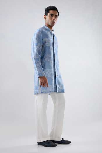 Raw & Rustic By Niti Bothra_Blue Silk, Tencel Short Bandhani Kurta _Online_at_Aza_Fashions