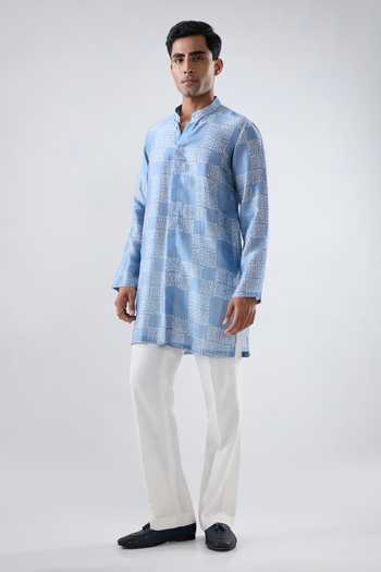 Buy_Raw & Rustic By Niti Bothra_Blue Silk, Tencel Short Bandhani Kurta _Online_at_Aza_Fashions
