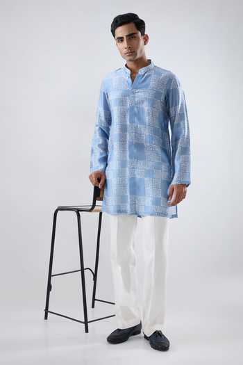 Shop_Raw & Rustic By Niti Bothra_Blue Silk, Tencel Short Bandhani Kurta _Online_at_Aza_Fashions