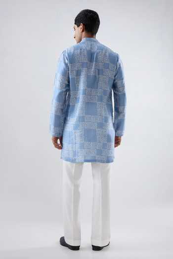 Shop_Raw & Rustic By Niti Bothra_Blue Silk, Tencel Short Bandhani Kurta _at_Aza_Fashions