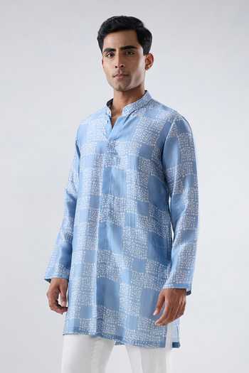 Buy_Raw & Rustic By Niti Bothra_Blue Silk, Tencel Short Bandhani Kurta _at_Aza_Fashions