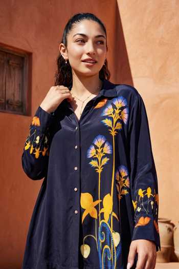 Buy_Nautanky_Blue Crepe Collared Wonderland Floral Print Shirt And Pant Set _Online
