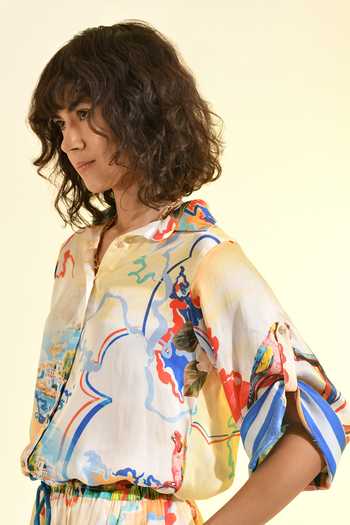 Buy_Bhanuni By Jyoti_Multi Color Viscose Collared Coastal Print Shirt 